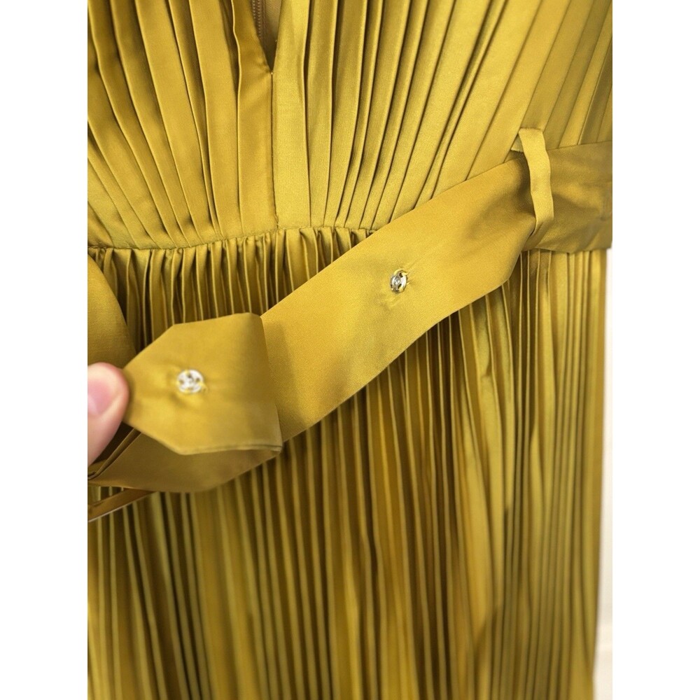Ieena for Mac Duggal 26483 Chartreuse Pleated Dress Size 12 Fall Wedding - Picture 11 of 11
